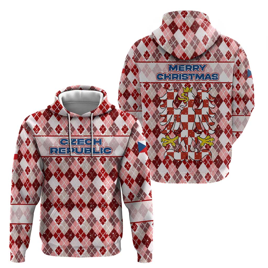 Czech Republic Christmas Zip Hoodie with Red-White Checkered Design, Double-Tailed Lion, and Festive Motif - Wonder Print Shop