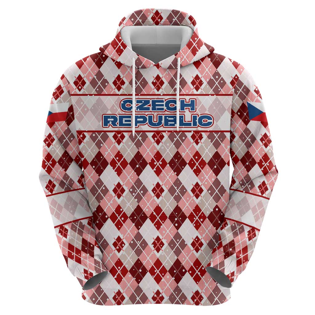 Czech Republic Christmas Zip Hoodie with Red-White Checkered Design, Double-Tailed Lion, and Festive Motif - Wonder Print Shop