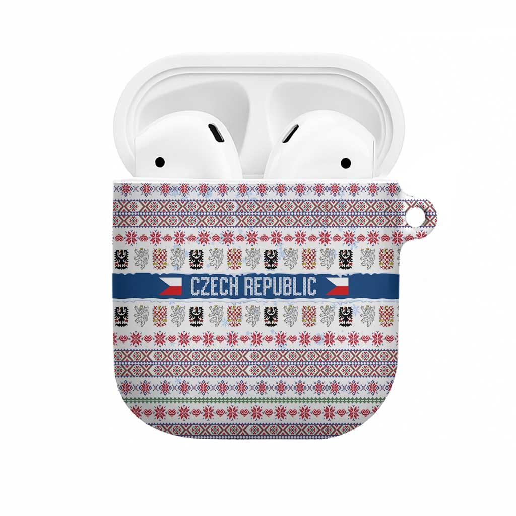 Czech Republic Christmas AirPods Case with Folk Embroidery Design, National Coat of Arms, and Festive Motif - Wonder Print Shop