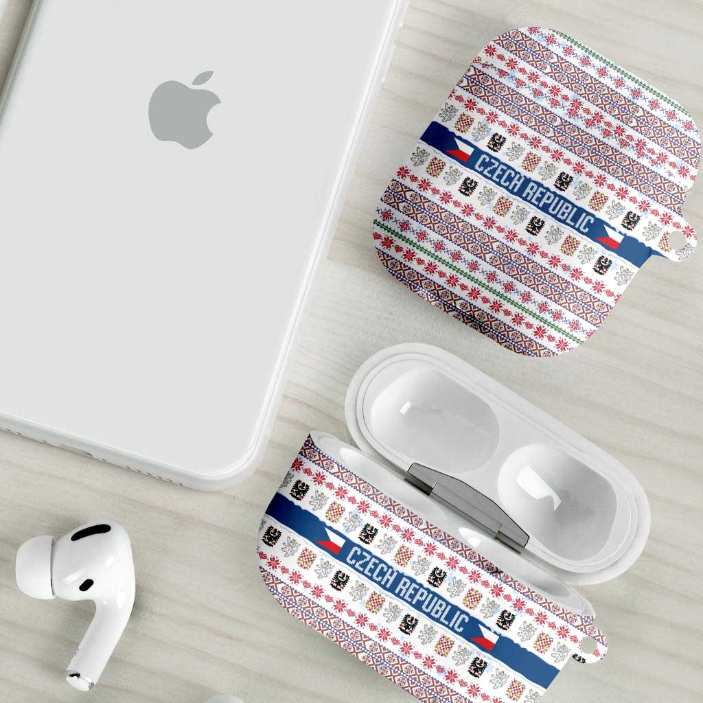 Czech Republic Christmas AirPods Case with Folk Embroidery Design, National Coat of Arms, and Festive Motif - Wonder Print Shop