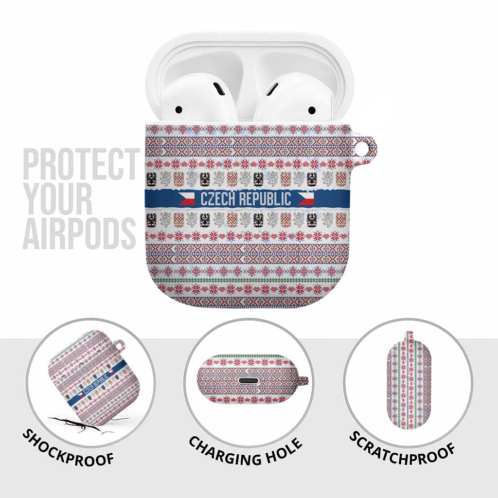 Czech Republic Christmas AirPods Case with Folk Embroidery Design, National Coat of Arms, and Festive Motif - Wonder Print Shop