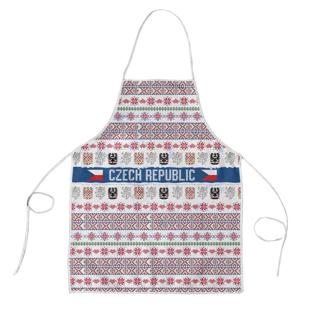 Czech Republic Christmas Apron with Folk Embroidery Design, National Coat of Arms, and Festive Motif - Wonder Print Shop