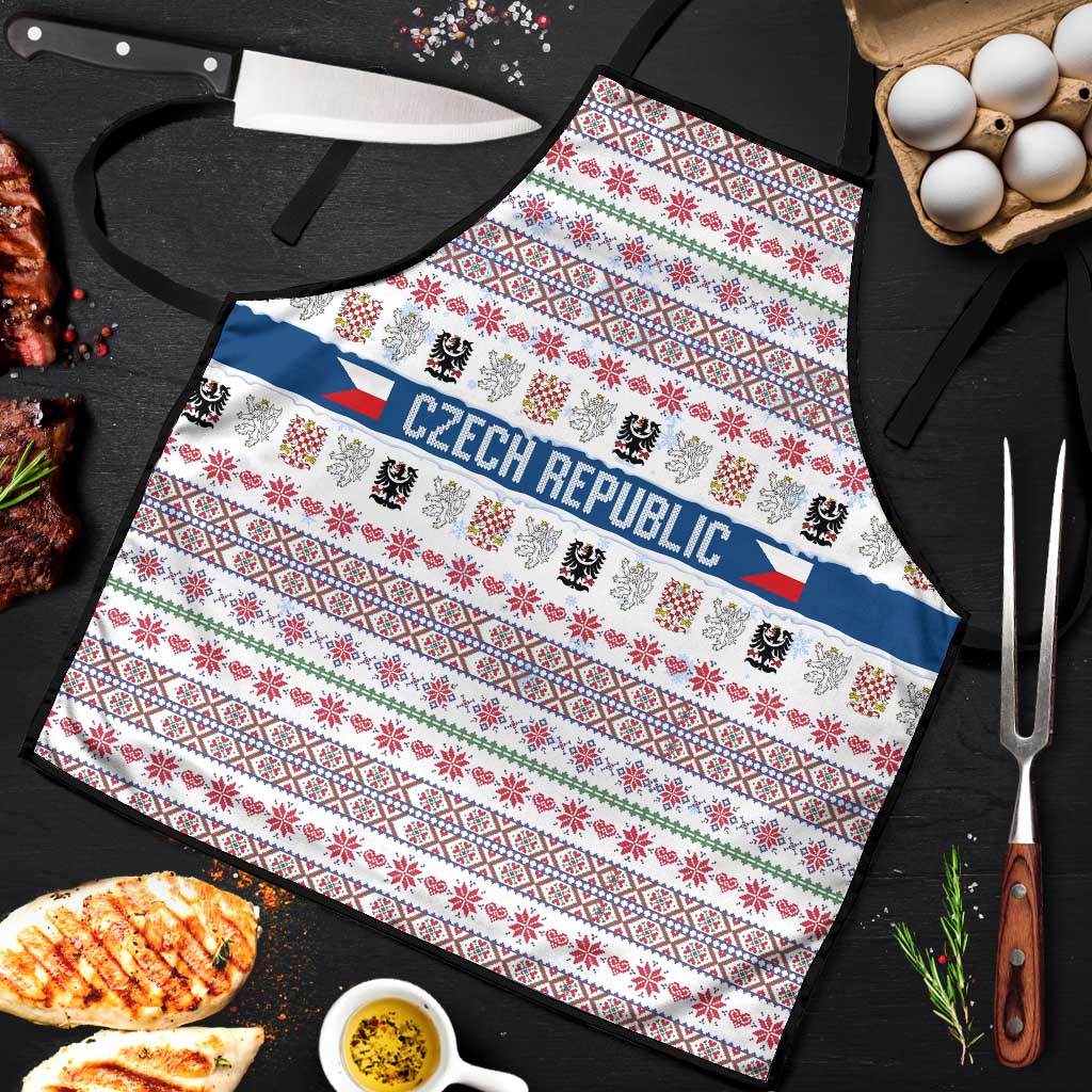 Czech Republic Christmas Apron with Folk Embroidery Design, National Coat of Arms, and Festive Motif - Wonder Print Shop