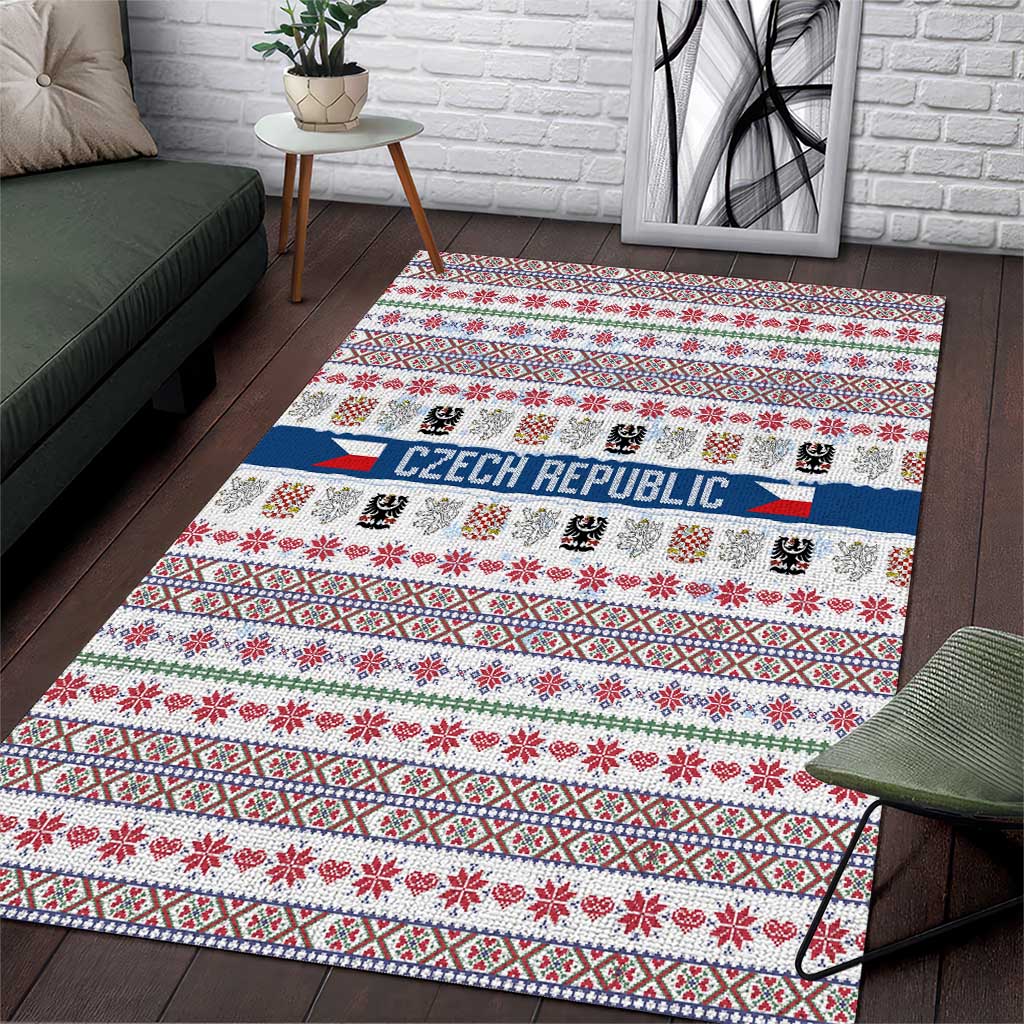 Czech Republic Christmas Area Rug with Folk Embroidery Design, National Coat of Arms, and Festive Motif - Wonder Print Shop
