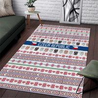Czech Republic Christmas Area Rug with Folk Embroidery Design, National Coat of Arms, and Festive Motif - Wonder Print Shop