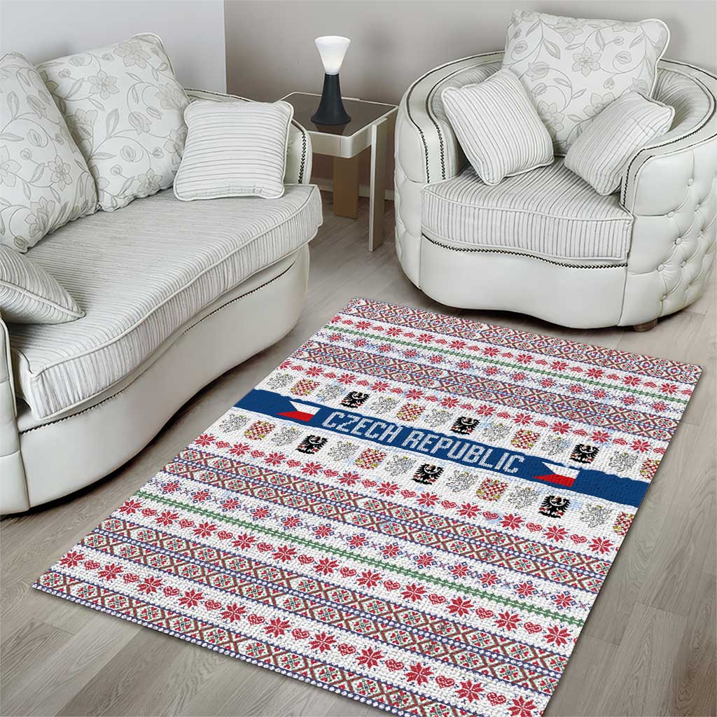 Czech Republic Christmas Area Rug with Folk Embroidery Design, National Coat of Arms, and Festive Motif - Wonder Print Shop