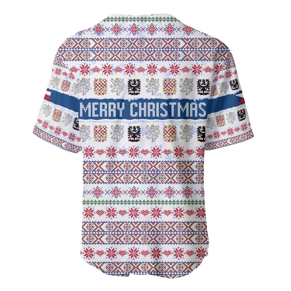 Czech Republic Christmas Baseball Jersey with Folk Embroidery Design, National Coat of Arms, and Festive Motif - Wonder Print Shop
