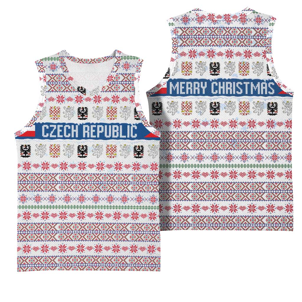 Czech Republic Christmas Basketball Jersey with Folk Embroidery Design, National Coat of Arms, and Festive Motif - Wonder Print Shop
