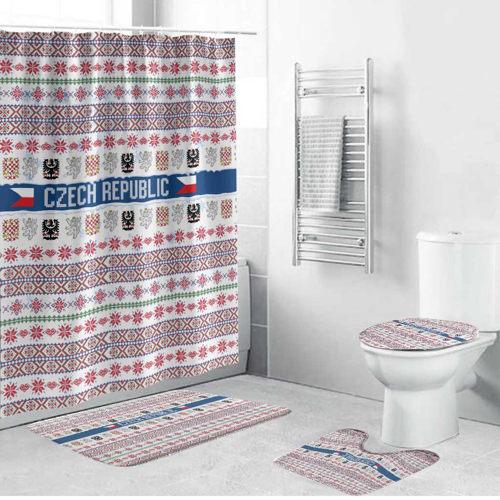 Czech Republic Christmas Bathroom Set with Folk Embroidery Design, National Coat of Arms, and Festive Motif - Wonder Print Shop