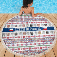 Czech Republic Christmas Beach Blanket with Folk Embroidery Design, National Coat of Arms, and Festive Motif - Wonder Print Shop