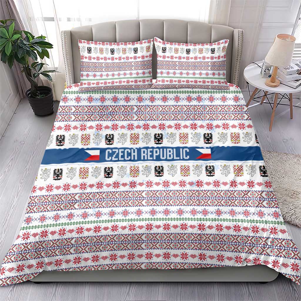 Czech Republic Christmas Bedding Set with Folk Embroidery Design, National Coat of Arms, and Festive Motif - Wonder Print Shop