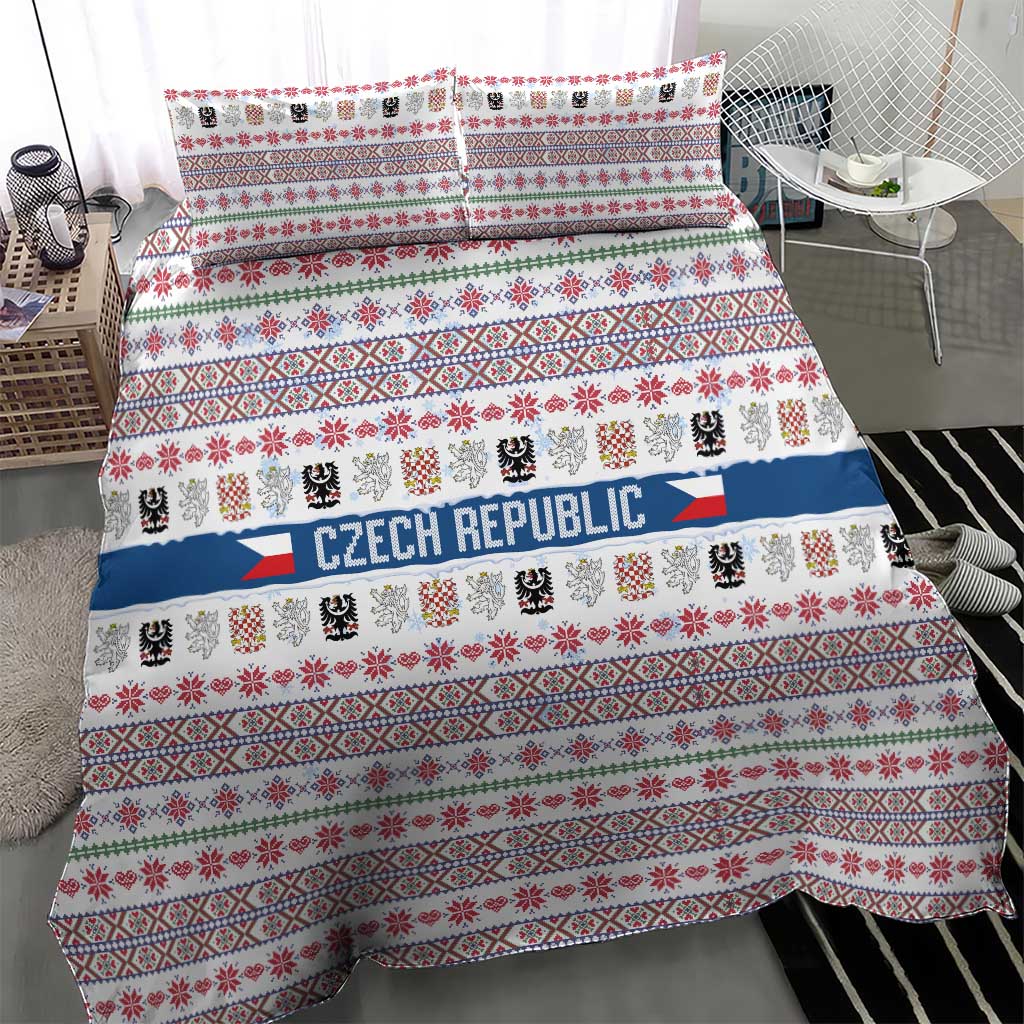 Czech Republic Christmas Bedding Set with Folk Embroidery Design, National Coat of Arms, and Festive Motif - Wonder Print Shop