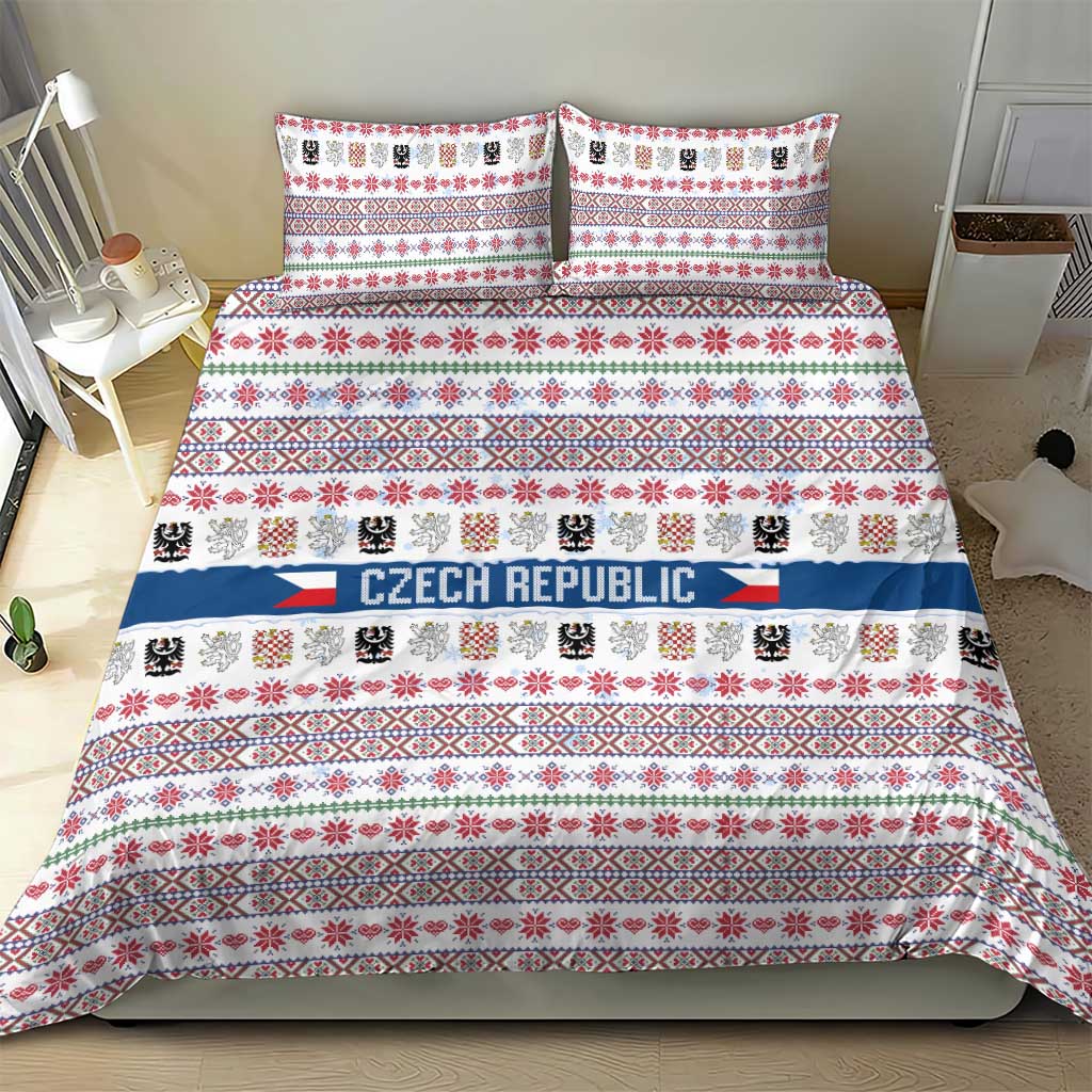 Czech Republic Christmas Bedding Set with Folk Embroidery Design, National Coat of Arms, and Festive Motif - Wonder Print Shop
