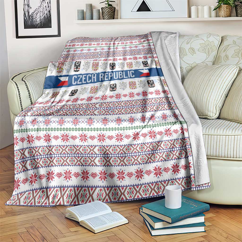 Czech Republic Christmas Blanket with Folk Embroidery Design, National Coat of Arms, and Festive Motif - Wonder Print Shop