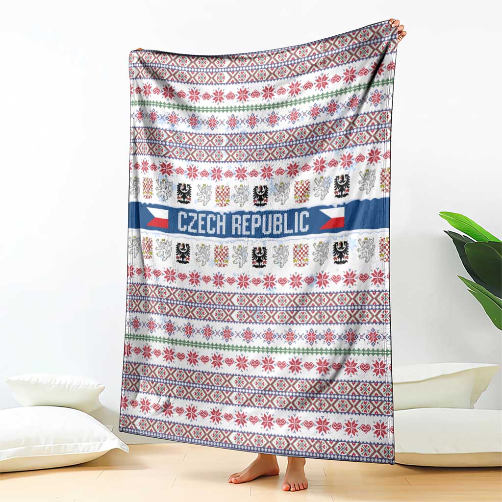 Czech Republic Christmas Blanket with Folk Embroidery Design, National Coat of Arms, and Festive Motif - Wonder Print Shop