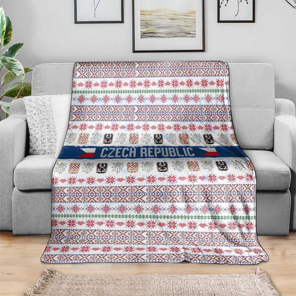 Czech Republic Christmas Blanket with Folk Embroidery Design, National Coat of Arms, and Festive Motif - Wonder Print Shop