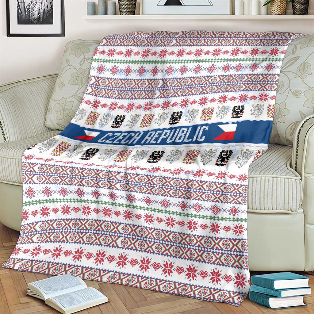 Czech Republic Christmas Blanket with Folk Embroidery Design, National Coat of Arms, and Festive Motif - Wonder Print Shop