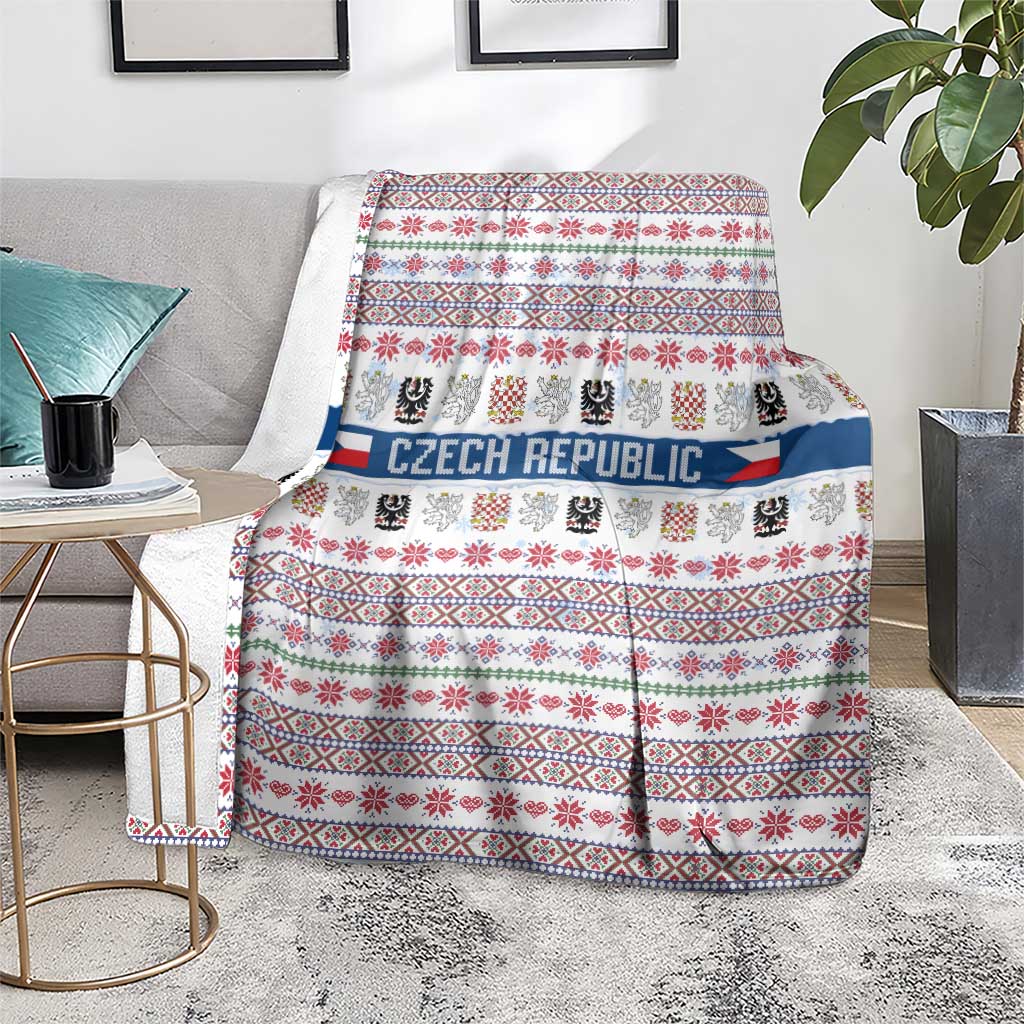Czech Republic Christmas Blanket with Folk Embroidery Design, National Coat of Arms, and Festive Motif - Wonder Print Shop