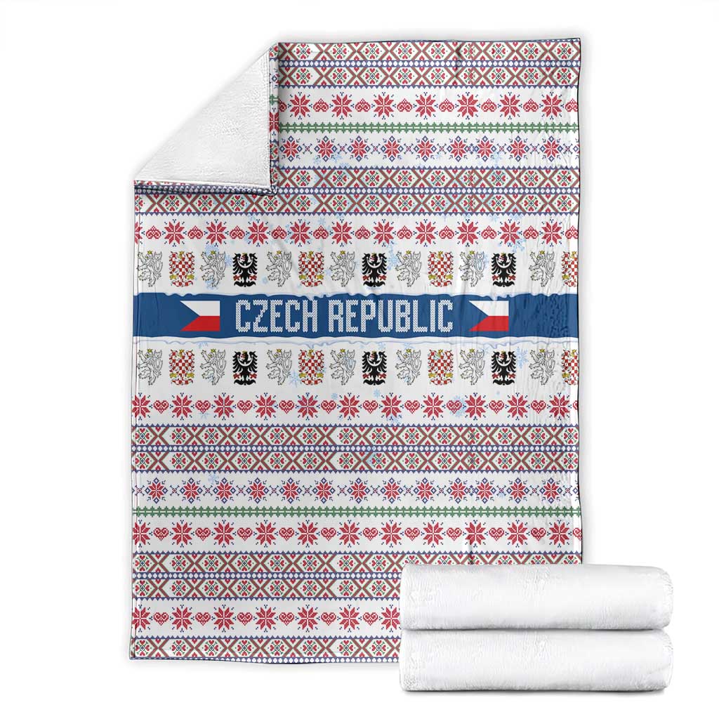 Czech Republic Christmas Blanket with Folk Embroidery Design, National Coat of Arms, and Festive Motif - Wonder Print Shop