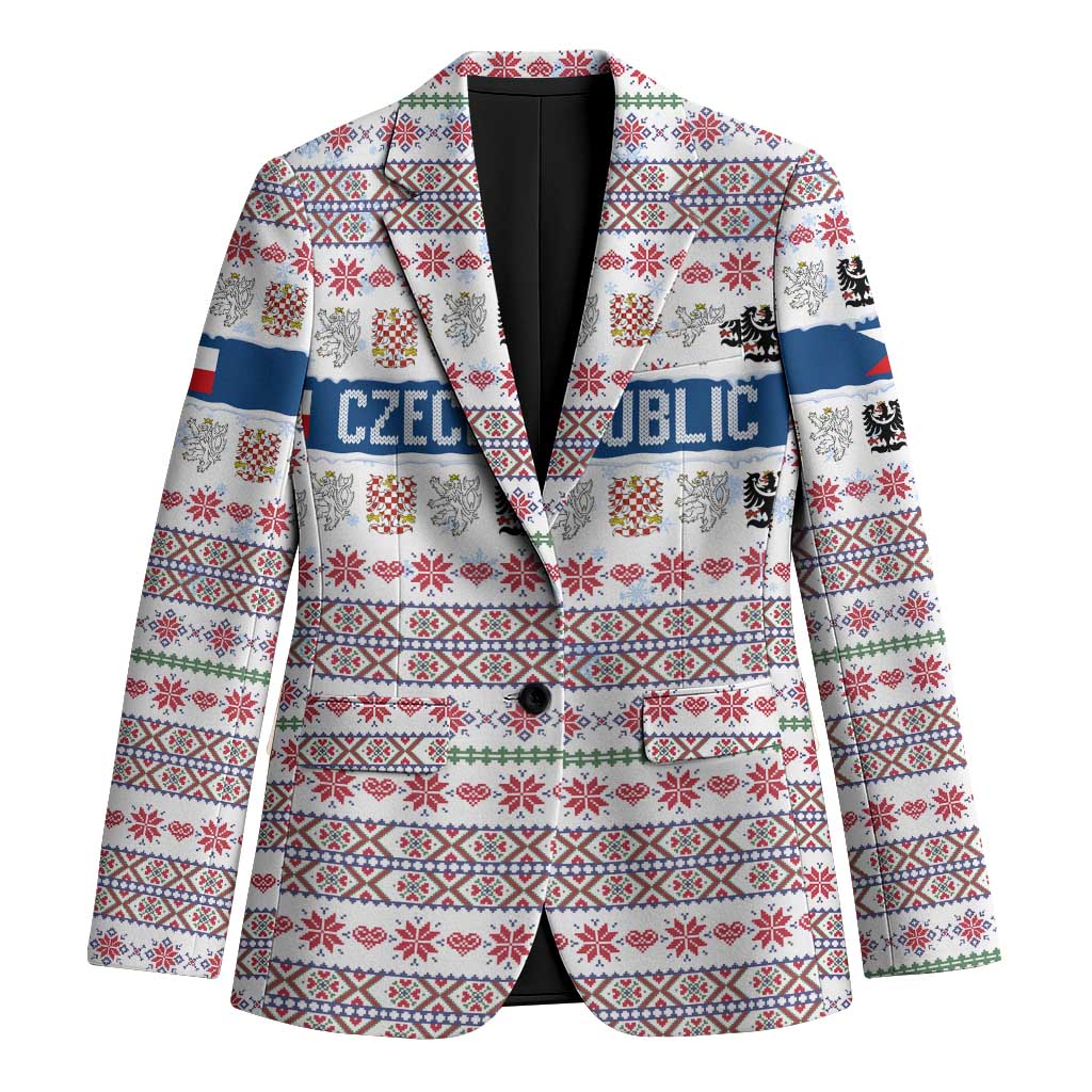 Czech Republic Christmas Blazer with Folk Embroidery Design, National Coat of Arms, and Festive Motif - Wonder Print Shop
