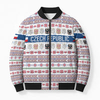 Czech Republic Christmas Bomber Puffer Jacket with Folk Embroidery Design, National Coat of Arms, and Festive Motif - Wonder Print Shop