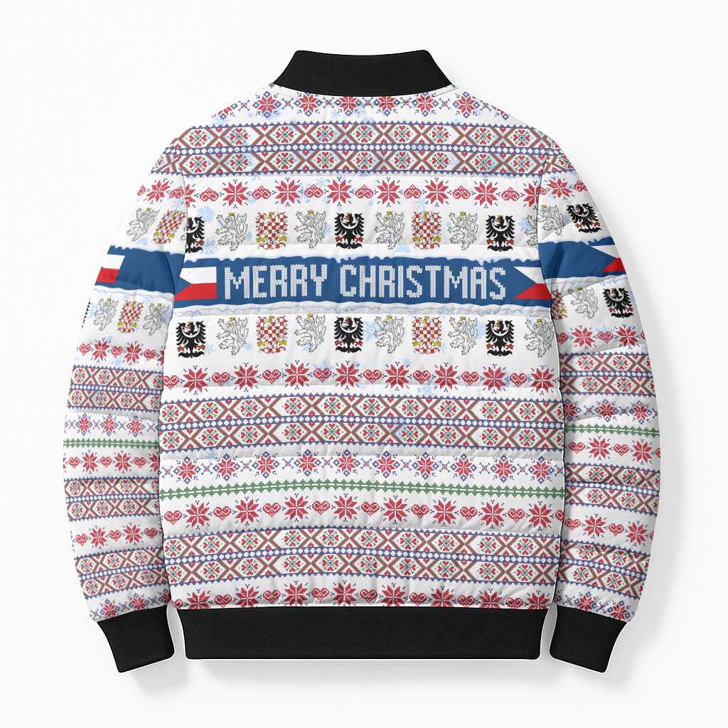 Czech Republic Christmas Bomber Puffer Jacket with Folk Embroidery Design, National Coat of Arms, and Festive Motif - Wonder Print Shop