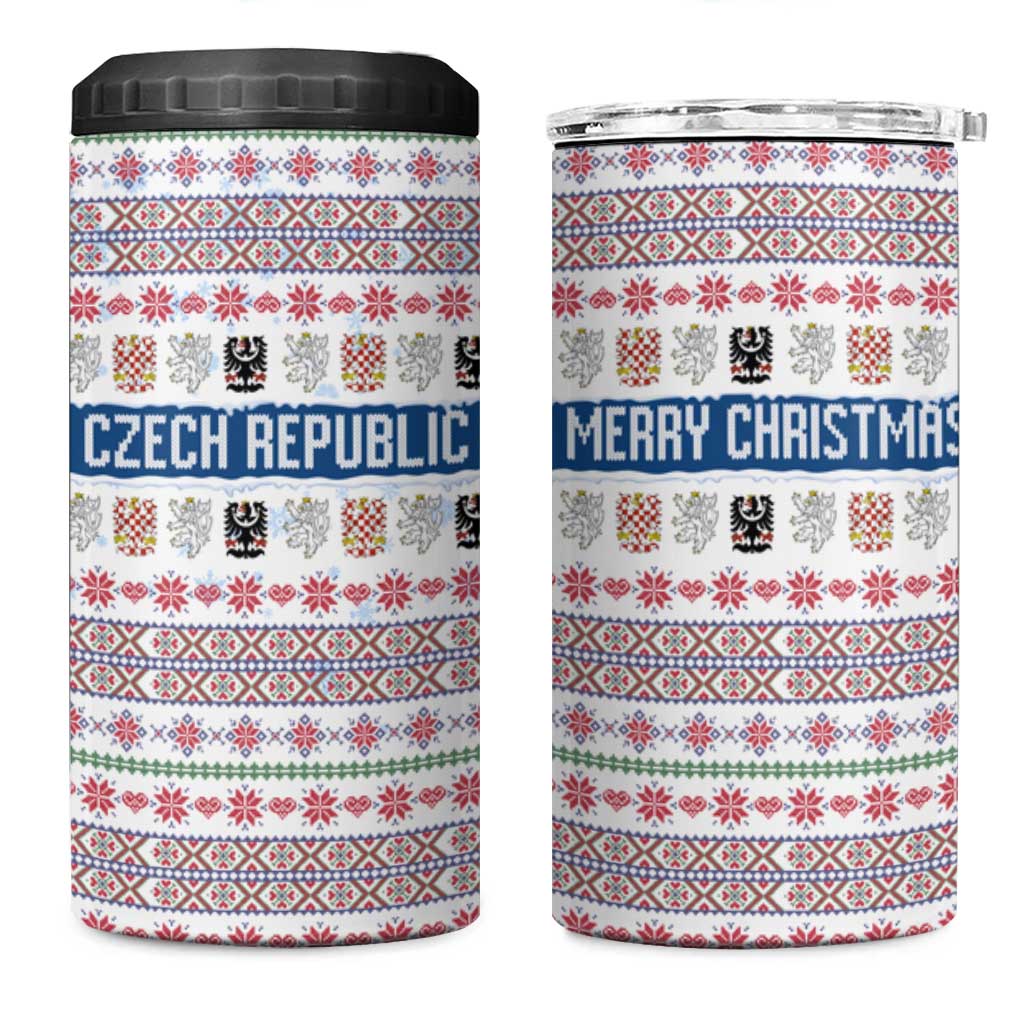 Czech Republic Christmas 4 in 1 Can Cooler Tumbler with Folk Embroidery Design, National Coat of Arms, and Festive Motif - Wonder Print Shop
