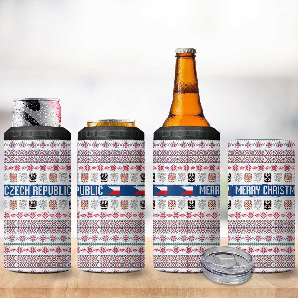 Czech Republic Christmas 4 in 1 Can Cooler Tumbler with Folk Embroidery Design, National Coat of Arms, and Festive Motif - Wonder Print Shop