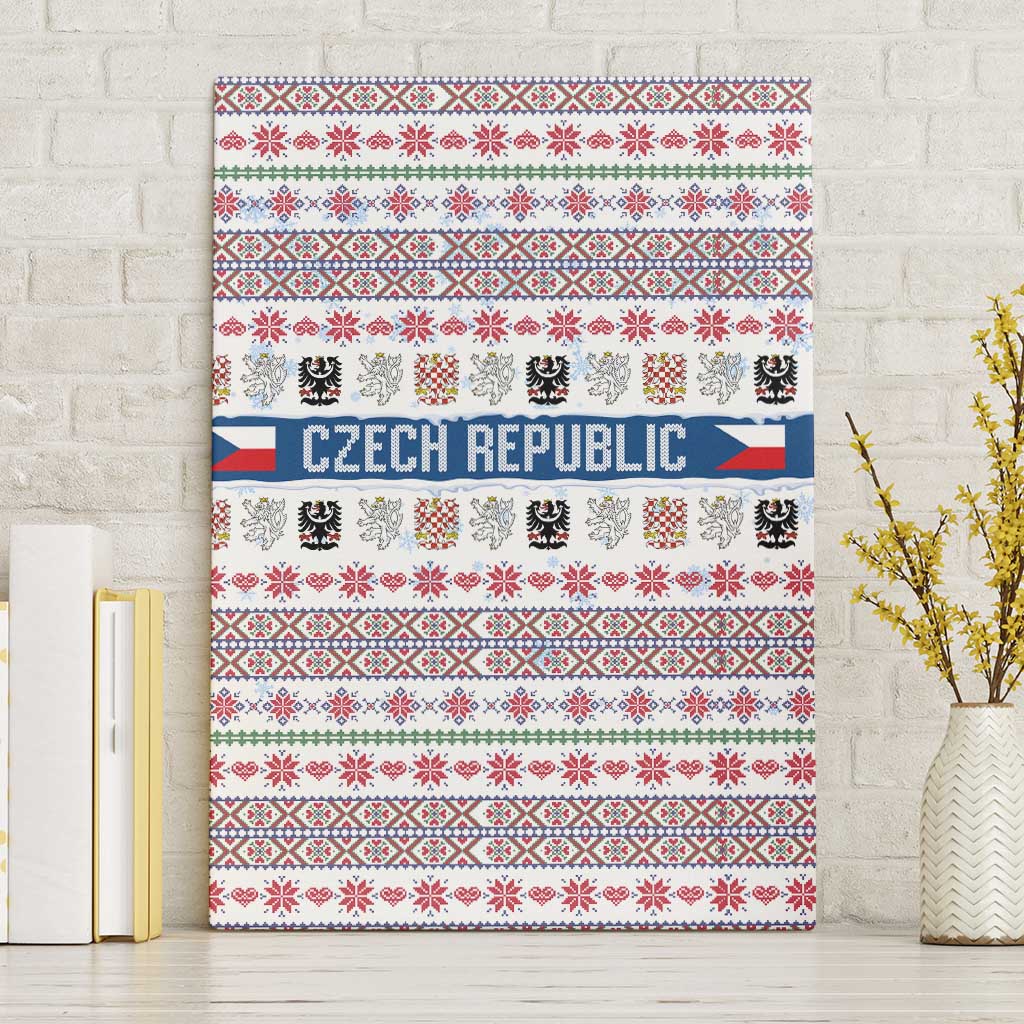 Czech Republic Christmas Canvas Wall Art with Folk Embroidery Design, National Coat of Arms, and Festive Motif - Wonder Print Shop