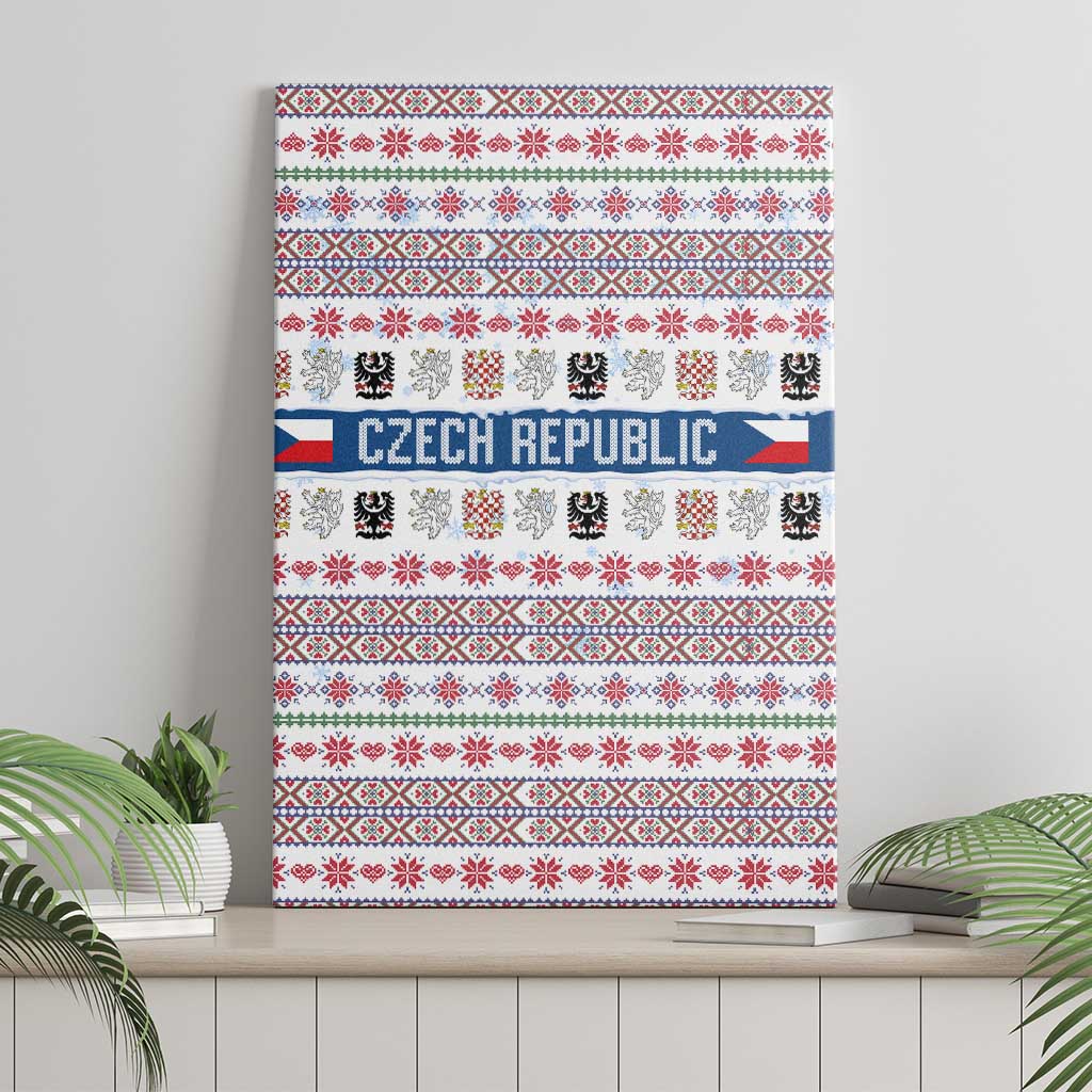 Czech Republic Christmas Canvas Wall Art with Folk Embroidery Design, National Coat of Arms, and Festive Motif - Wonder Print Shop