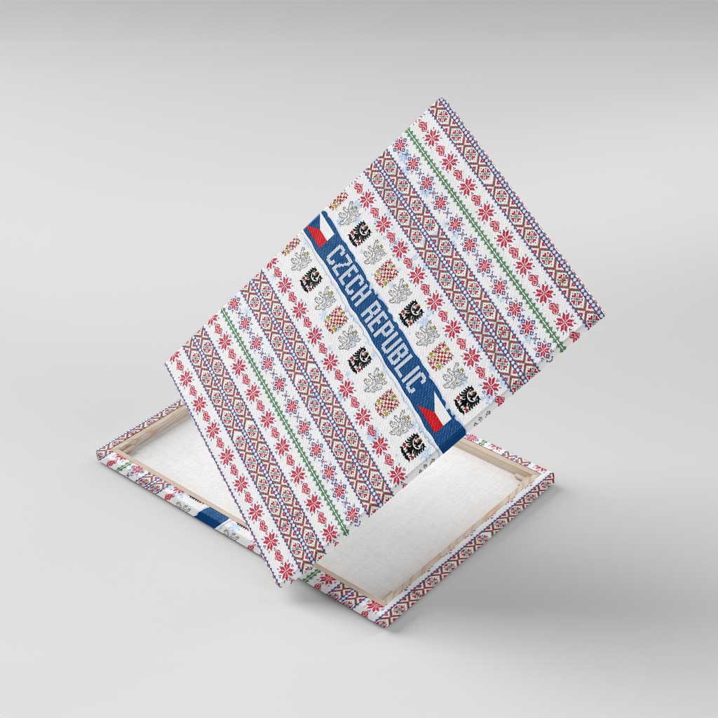 Czech Republic Christmas Canvas Wall Art with Folk Embroidery Design, National Coat of Arms, and Festive Motif - Wonder Print Shop