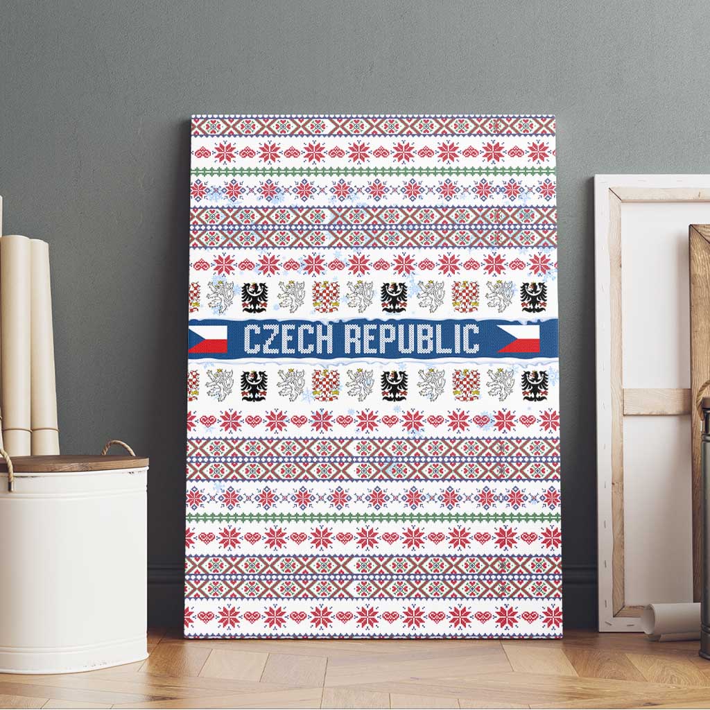 Czech Republic Christmas Canvas Wall Art with Folk Embroidery Design, National Coat of Arms, and Festive Motif - Wonder Print Shop