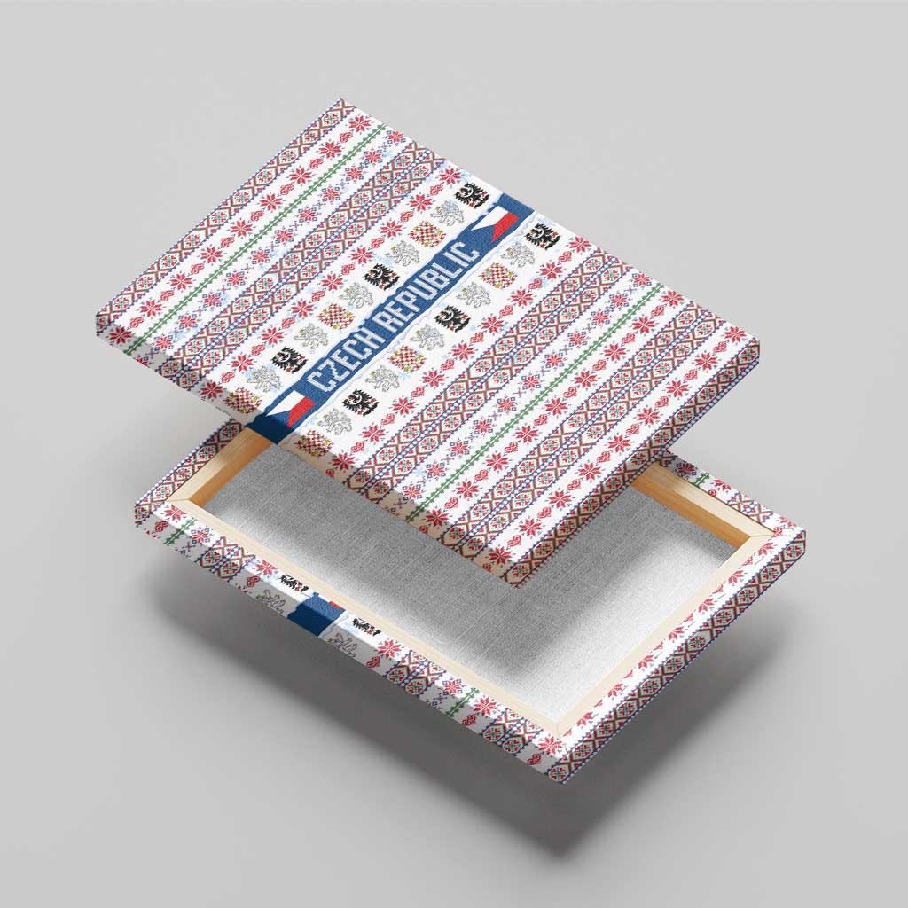 Czech Republic Christmas Canvas Wall Art with Folk Embroidery Design, National Coat of Arms, and Festive Motif - Wonder Print Shop