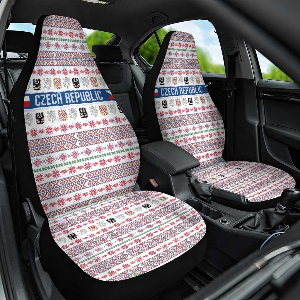 Czech Republic Christmas Car Seat Cover with Folk Embroidery Design, National Coat of Arms, and Festive Motif - Wonder Print Shop