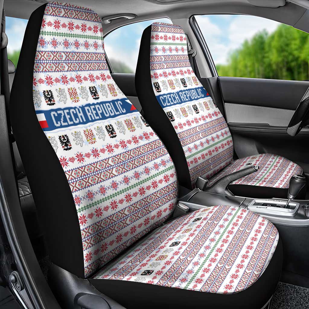 Czech Republic Christmas Car Seat Cover with Folk Embroidery Design, National Coat of Arms, and Festive Motif - Wonder Print Shop