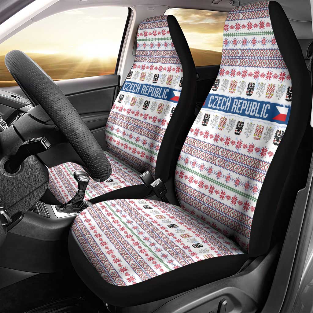 Czech Republic Christmas Car Seat Cover with Folk Embroidery Design, National Coat of Arms, and Festive Motif - Wonder Print Shop