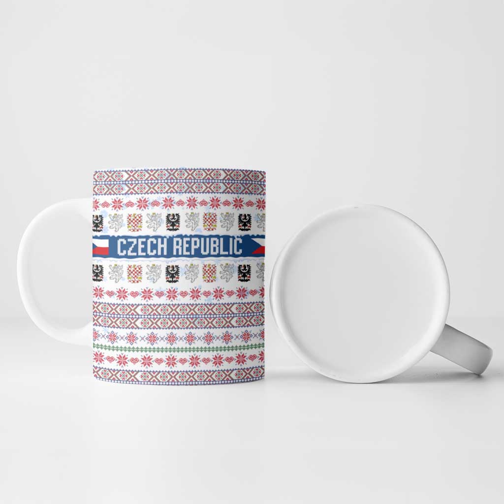 Czech Republic Christmas Ceramic Mug with Folk Embroidery Design, National Coat of Arms, and Festive Motif - Wonder Print Shop