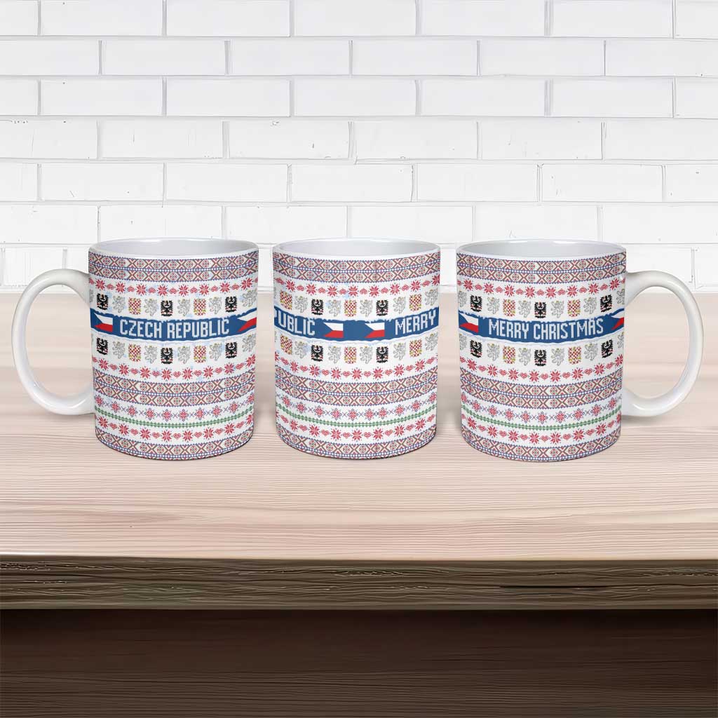 Czech Republic Christmas Ceramic Mug with Folk Embroidery Design, National Coat of Arms, and Festive Motif - Wonder Print Shop