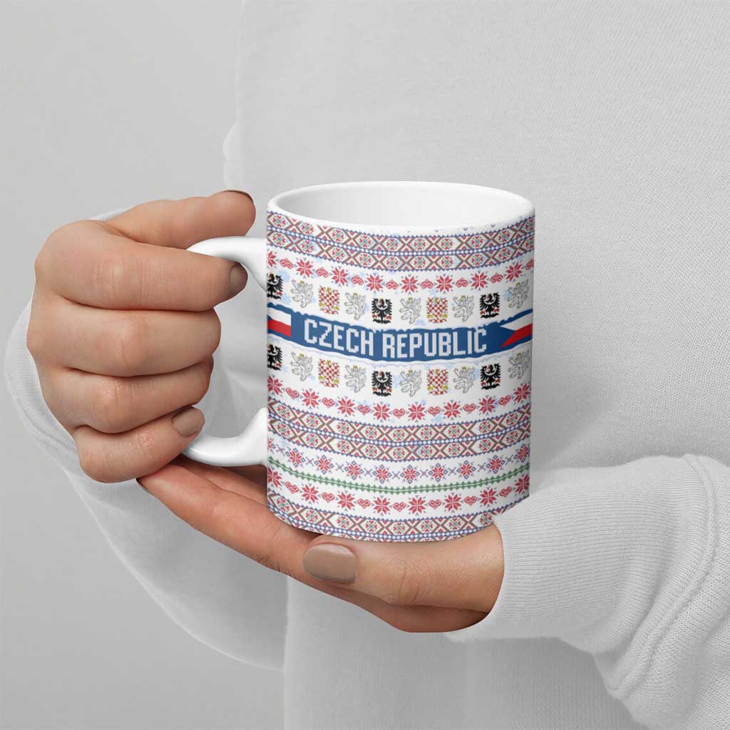 Czech Republic Christmas Ceramic Mug with Folk Embroidery Design, National Coat of Arms, and Festive Motif - Wonder Print Shop