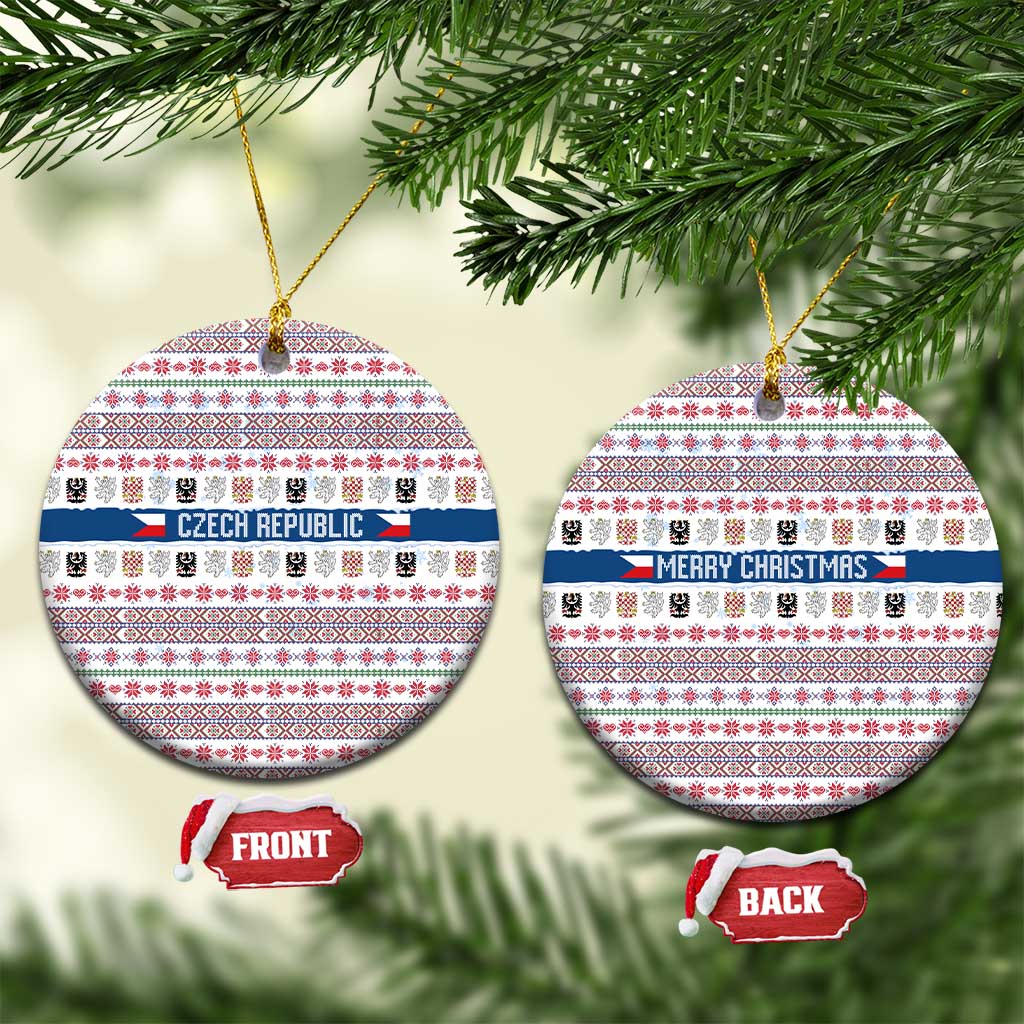 Czech Republic Christmas Ceramic Ornament with Folk Embroidery Design, National Coat of Arms, and Festive Motif - Wonder Print Shop