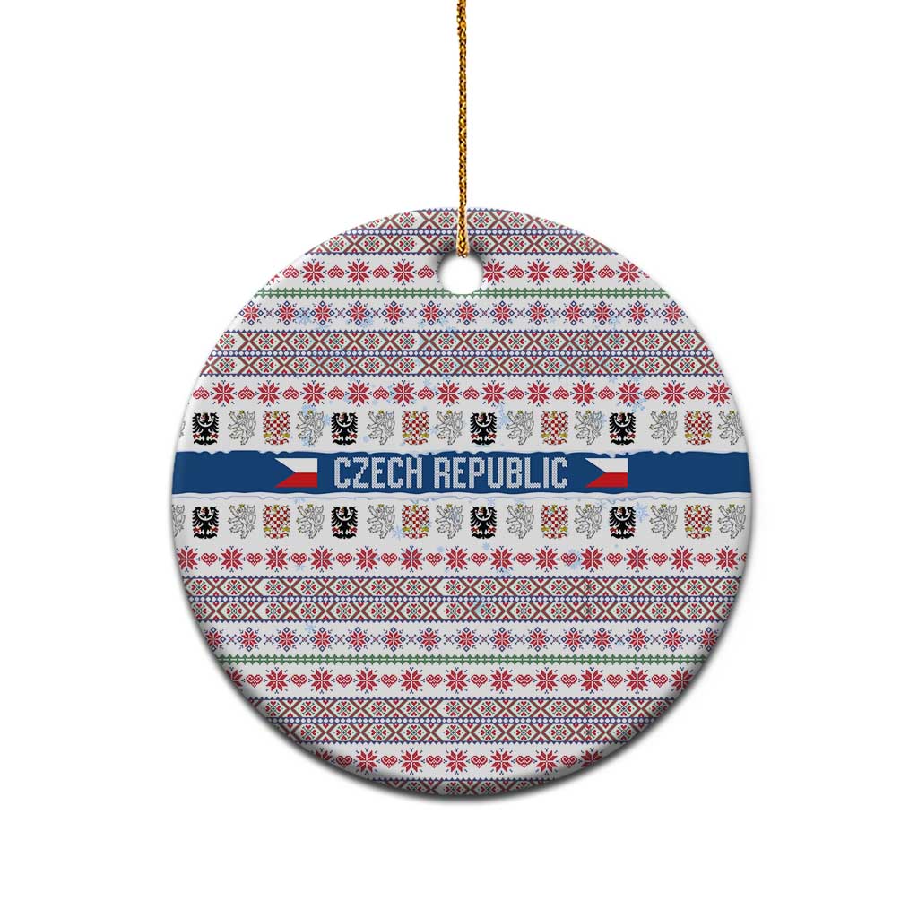 Czech Republic Christmas Ceramic Ornament with Folk Embroidery Design, National Coat of Arms, and Festive Motif - Wonder Print Shop