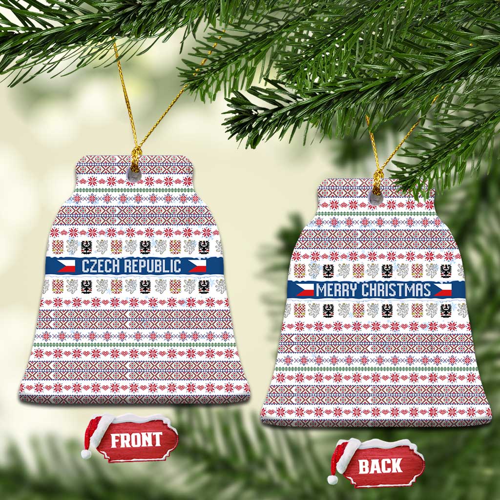 Czech Republic Christmas Ceramic Ornament with Folk Embroidery Design, National Coat of Arms, and Festive Motif - Wonder Print Shop