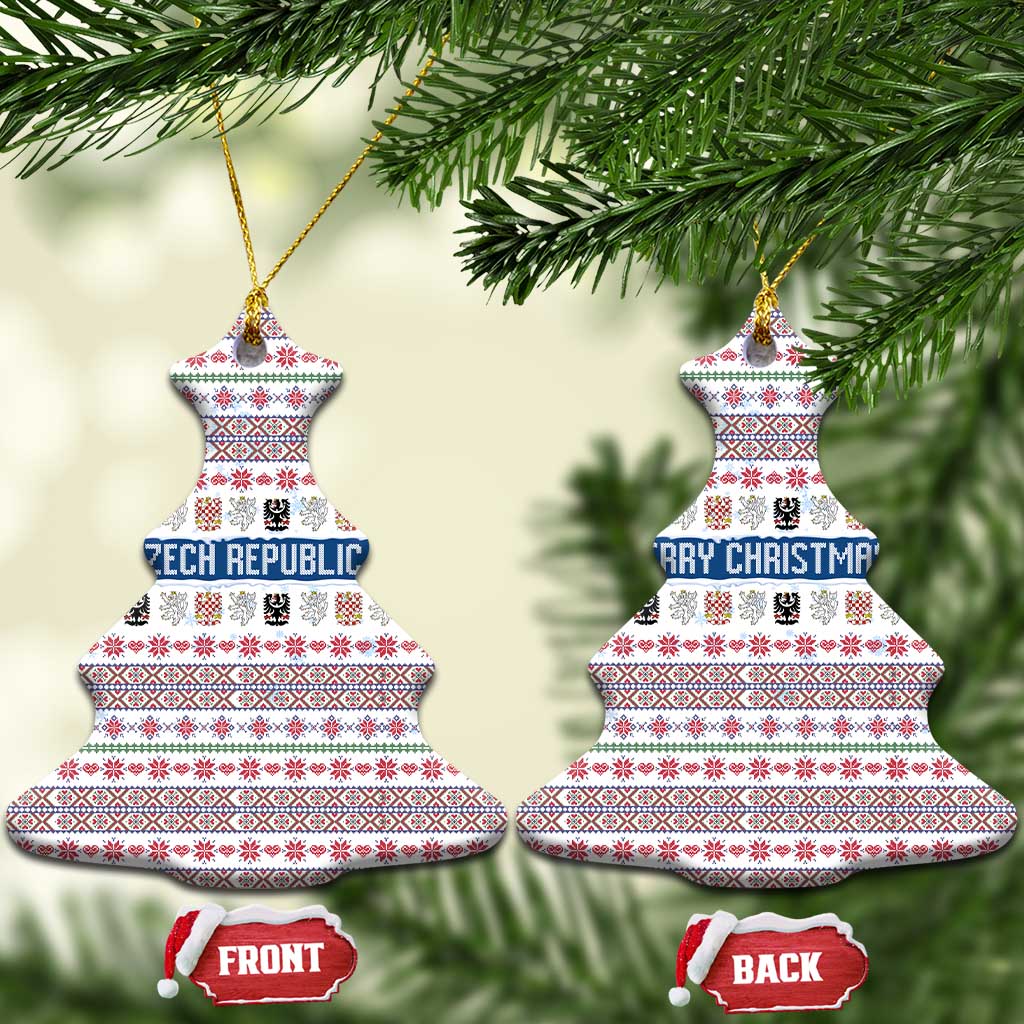 Czech Republic Christmas Ceramic Ornament with Folk Embroidery Design, National Coat of Arms, and Festive Motif - Wonder Print Shop