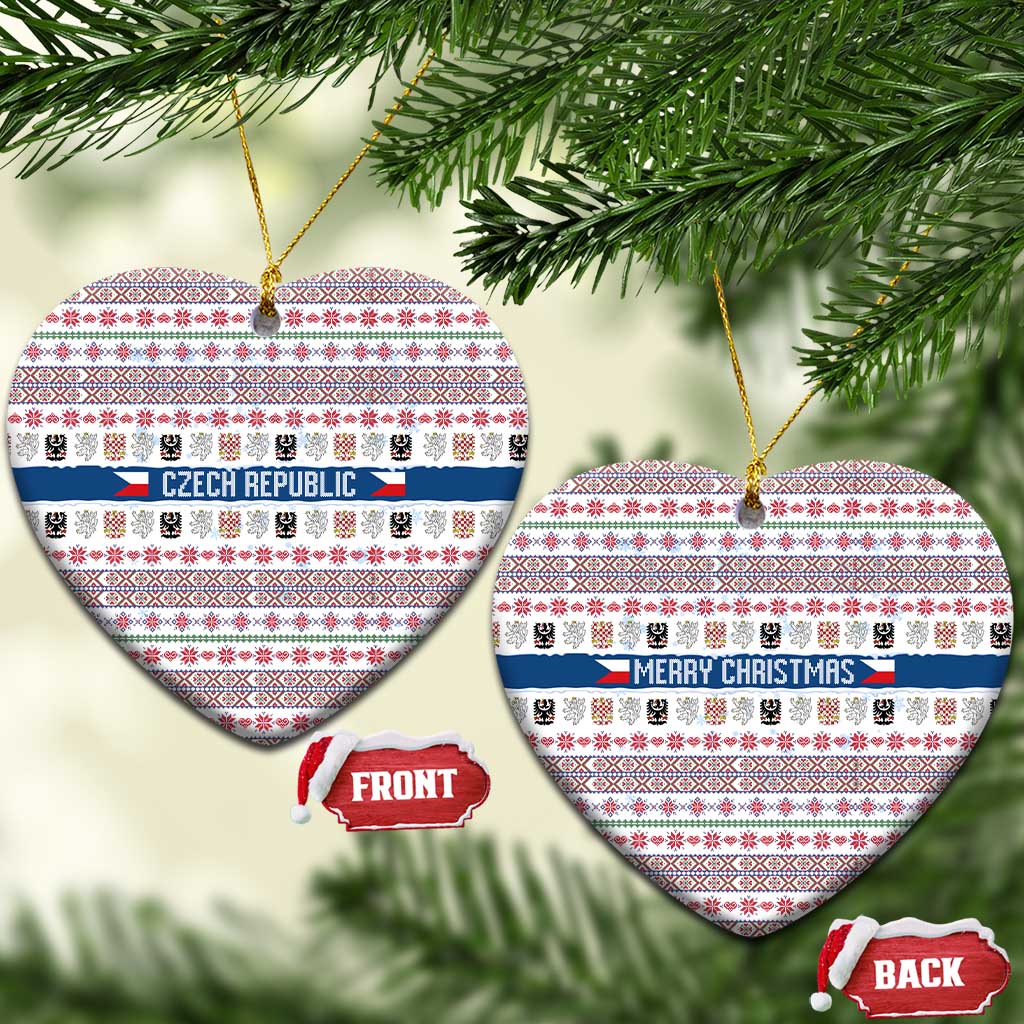 Czech Republic Christmas Ceramic Ornament with Folk Embroidery Design, National Coat of Arms, and Festive Motif - Wonder Print Shop