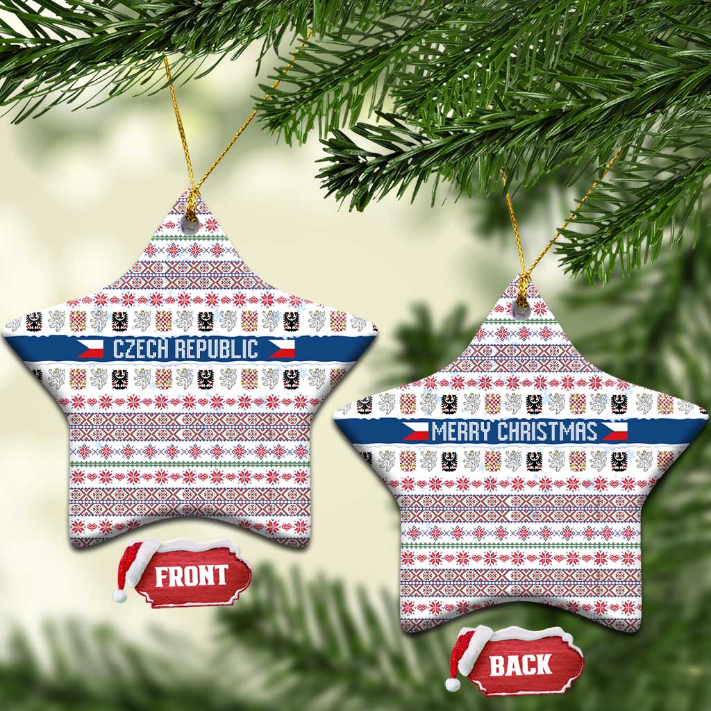 Czech Republic Christmas Ceramic Ornament with Folk Embroidery Design, National Coat of Arms, and Festive Motif - Wonder Print Shop