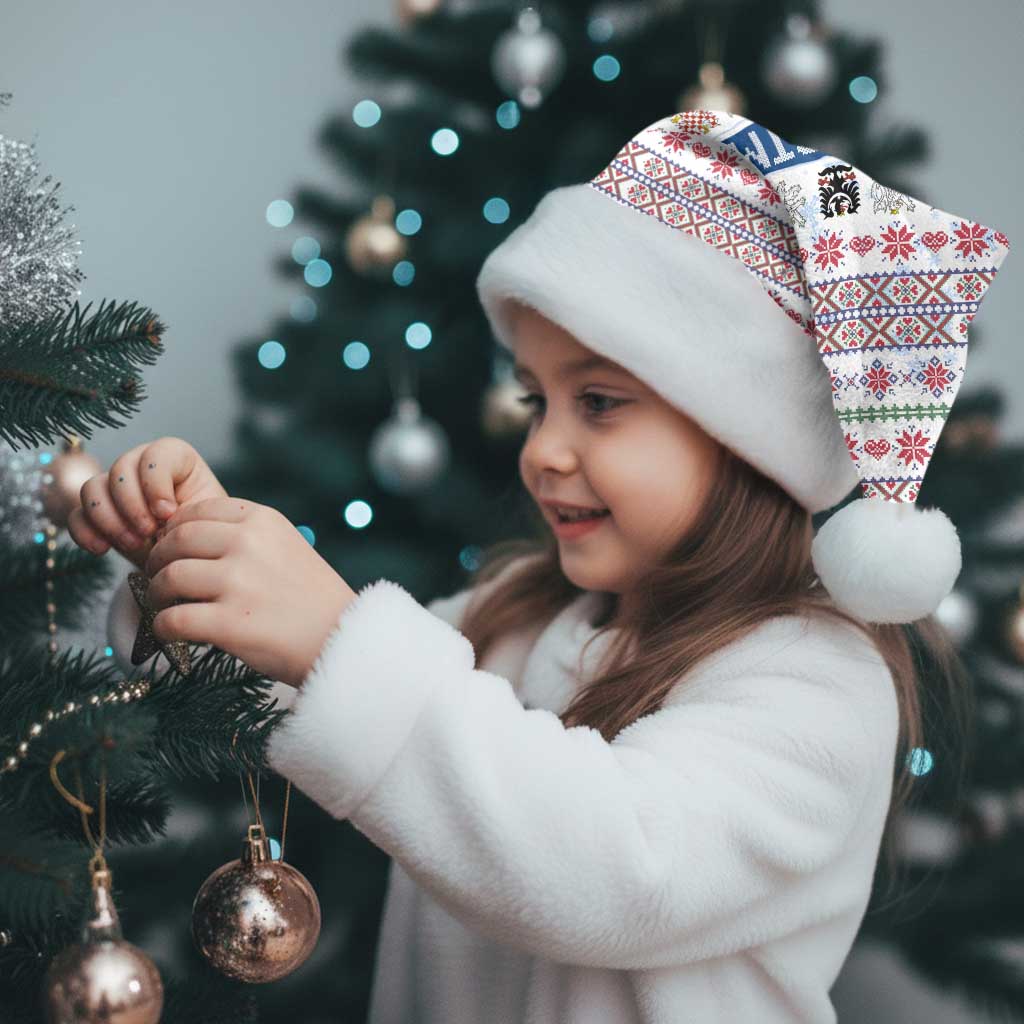 Czech Republic Christmas Santa Hat with Folk Embroidery Design, National Coat of Arms, and Festive Motif - Wonder Print Shop