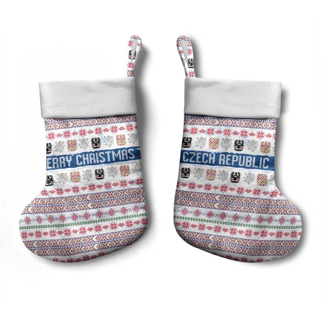 Czech Republic Christmas Stocking with Folk Embroidery Design, National Coat of Arms, and Festive Motif - Wonder Print Shop