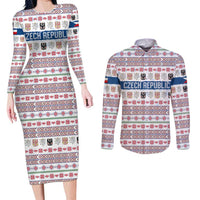 Czech Republic Christmas Couples Matching Long Sleeve Bodycon Dress and Long Sleeve Button Shirt with Folk Embroidery Design, National Coat of Arms, and Festive Motif - Wonder Print Shop
