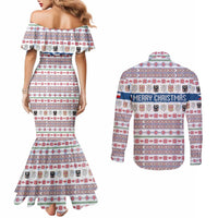 Czech Republic Christmas Couples Matching Mermaid Dress and Long Sleeve Button Shirt with Folk Embroidery Design, National Coat of Arms, and Festive Motif - Wonder Print Shop
