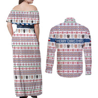 Czech Republic Christmas Couples Matching Off Shoulder Maxi Dress and Long Sleeve Button Shirt with Folk Embroidery Design, National Coat of Arms, and Festive Motif - Wonder Print Shop